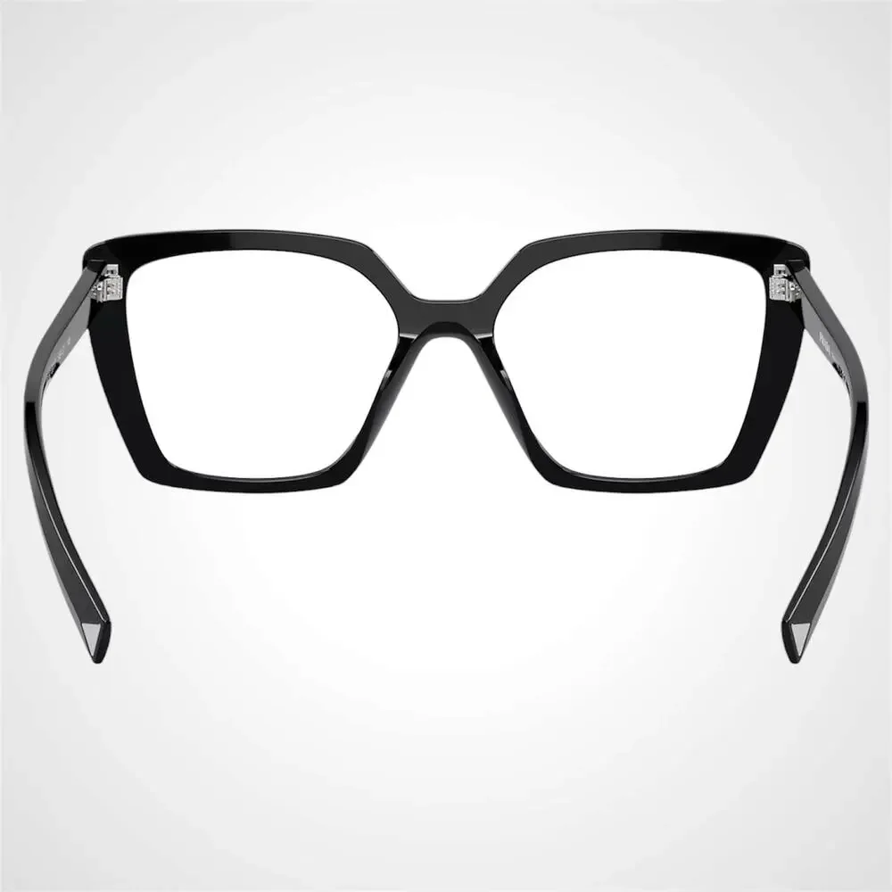 New PRADA Eyeglasses Black Square Silver Logo 53mm w/ Case